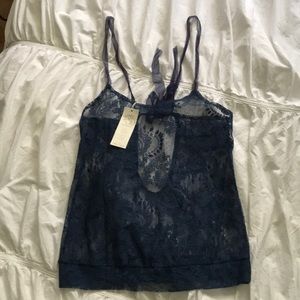 Only Hearts SM Med Blue Lace Tulle Top NWT